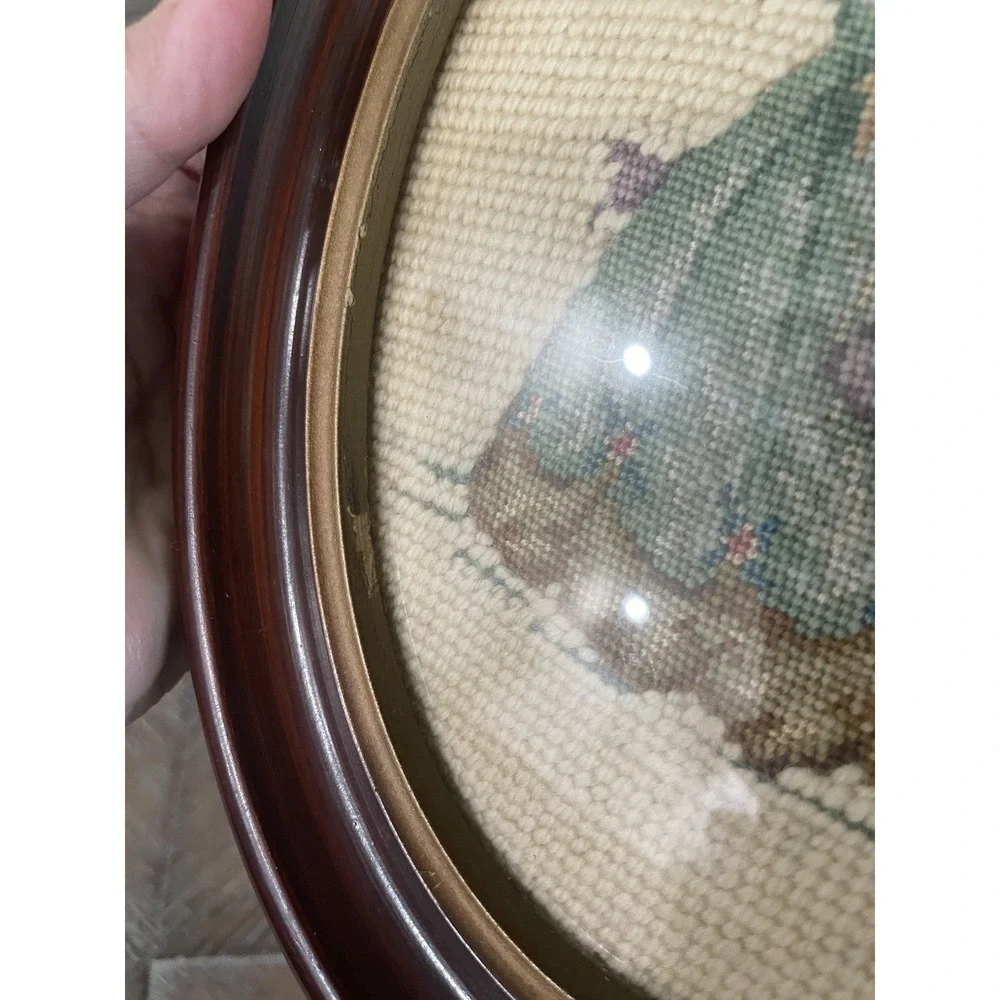Antique Oval Picture Frame  Needlepoint Petit Point Victorian Woman Gallery Wall